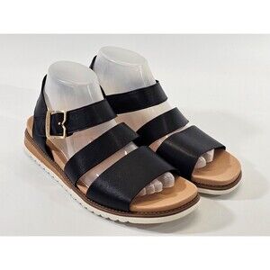 MW Women's 8 Dr. Scholl's Island Glow Sandal Black Faux Leather Strappy Shoes